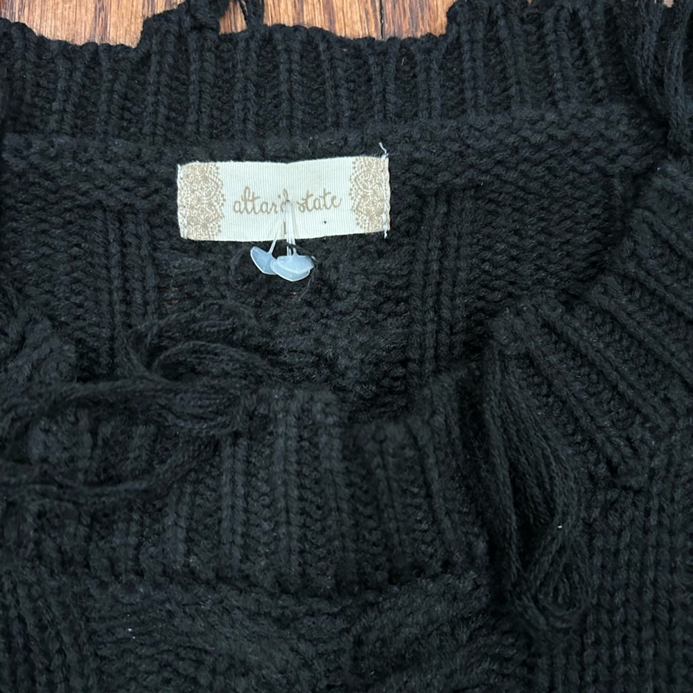 Altar'd State Black Fringe Cable Knit Sweater - Picture 5 of 7